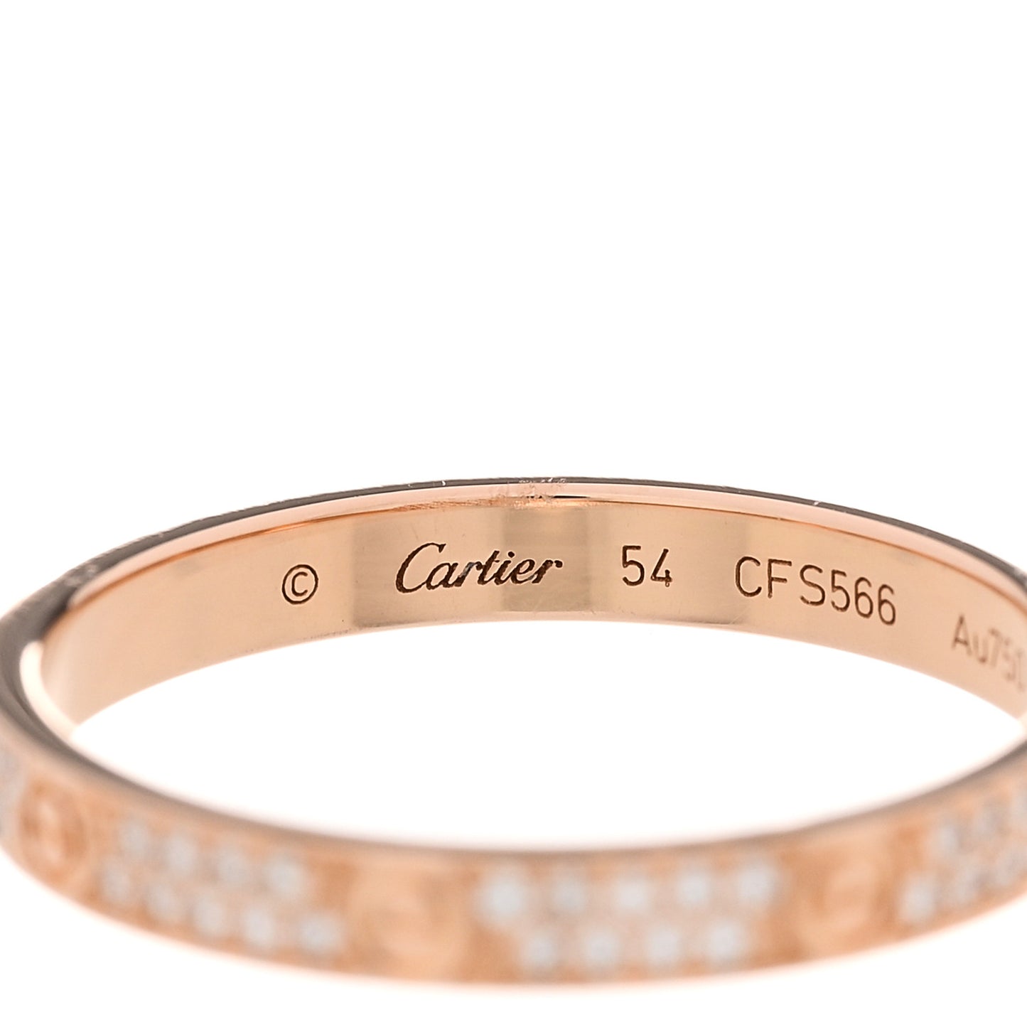 18K Pink Gold Diamond 2.6mm LOVE Paved Band Ring 54 6.75