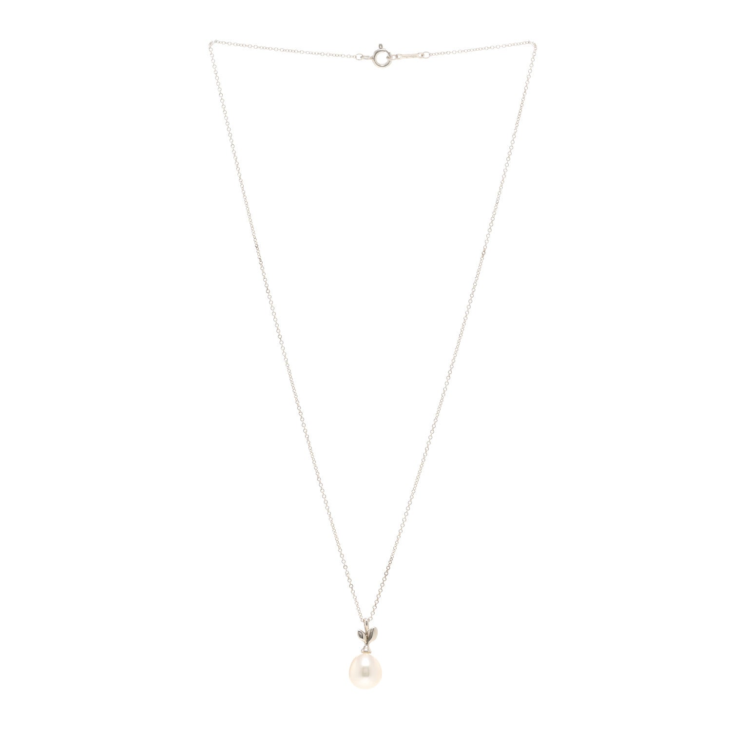 Tiffany Sterling Silver Pearl Paloma Picasso Olive Leaf Drop Pendant Necklace 3 of 4