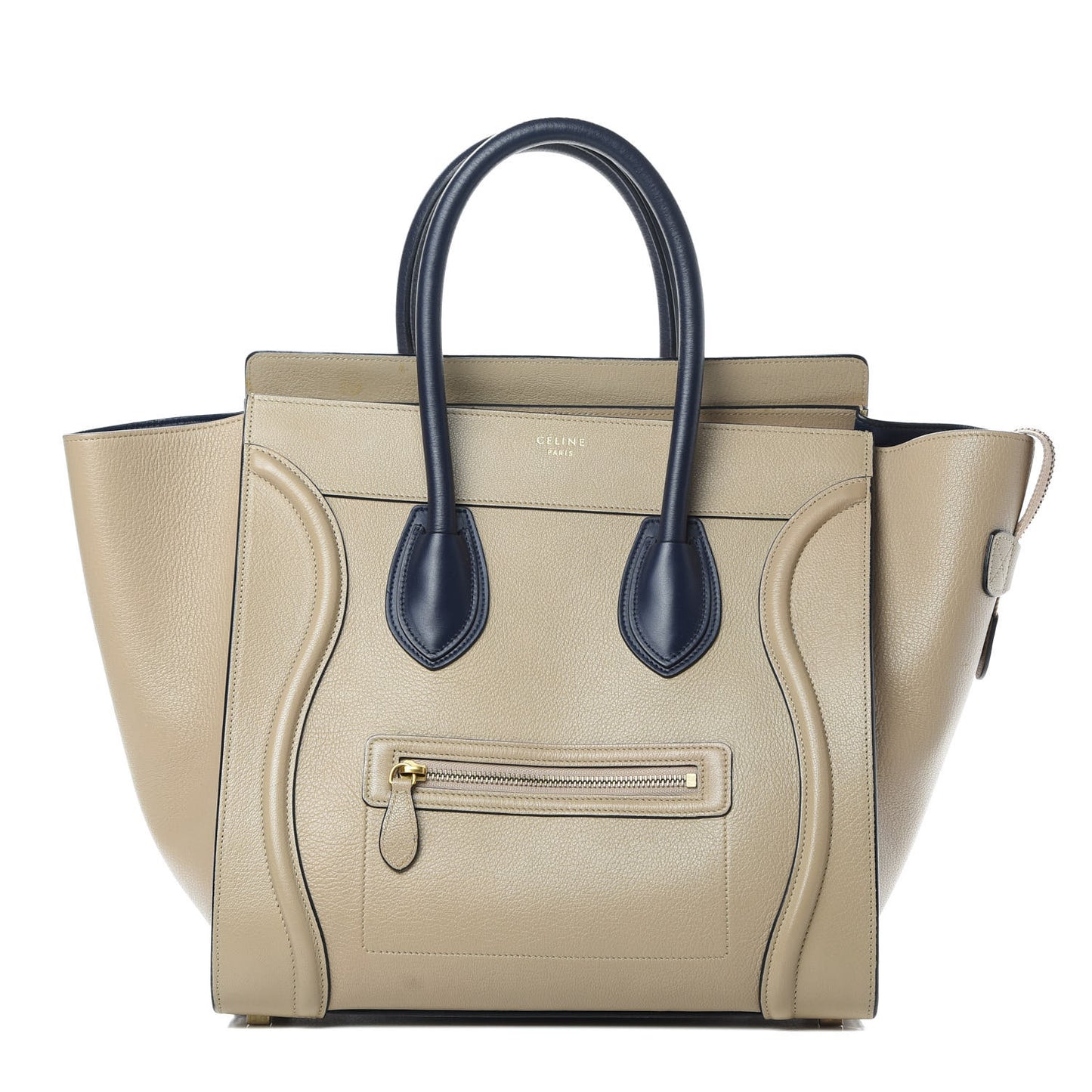 Drummed Calfskin Mini Bi-Color Luggage Navy Dune