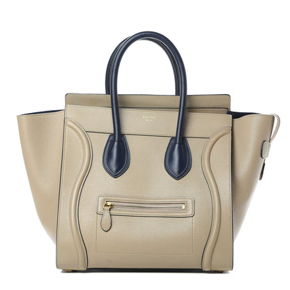 Celine Drummed Calfskin Mini Bi-Color Luggage Navy Dune 1 of 17