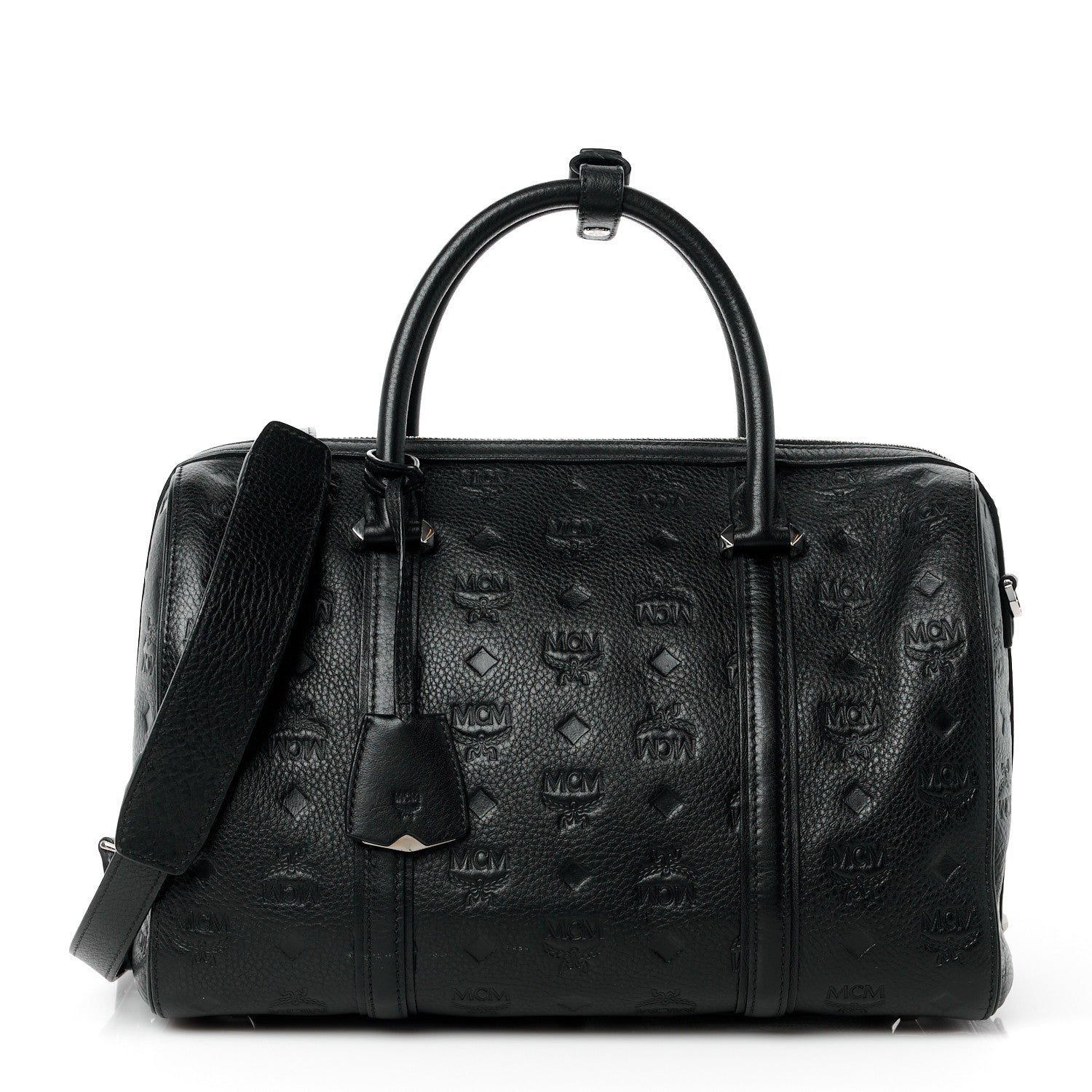 MCM Calfskin Ottomar Monogram Medium Boston Bag Black 1 of 11