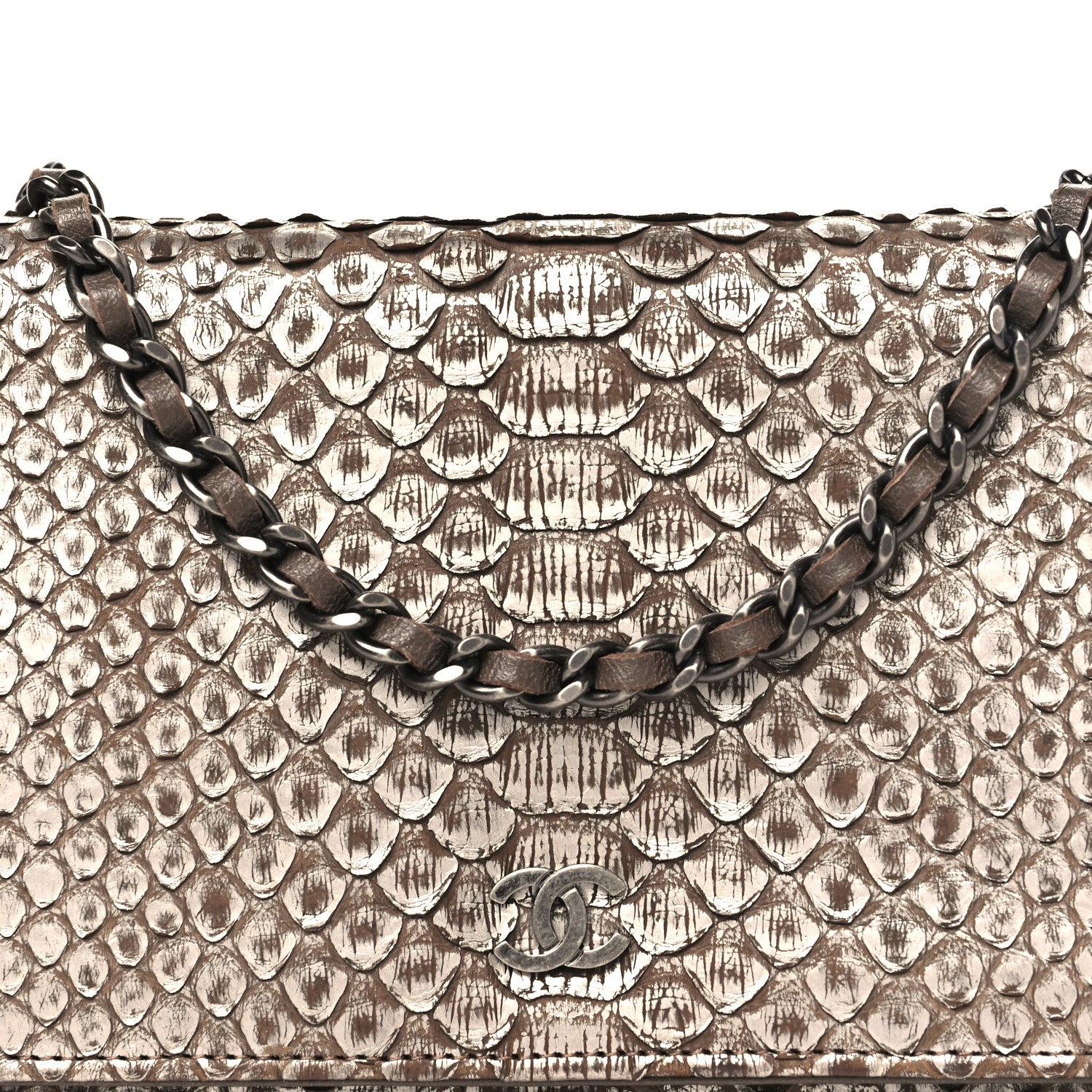 Chanel Snakeskin Wallet On Chain WOC Brown Silver 9 of 11