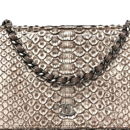 Chanel Snakeskin Wallet On Chain WOC Brown Silver 9 of 11
