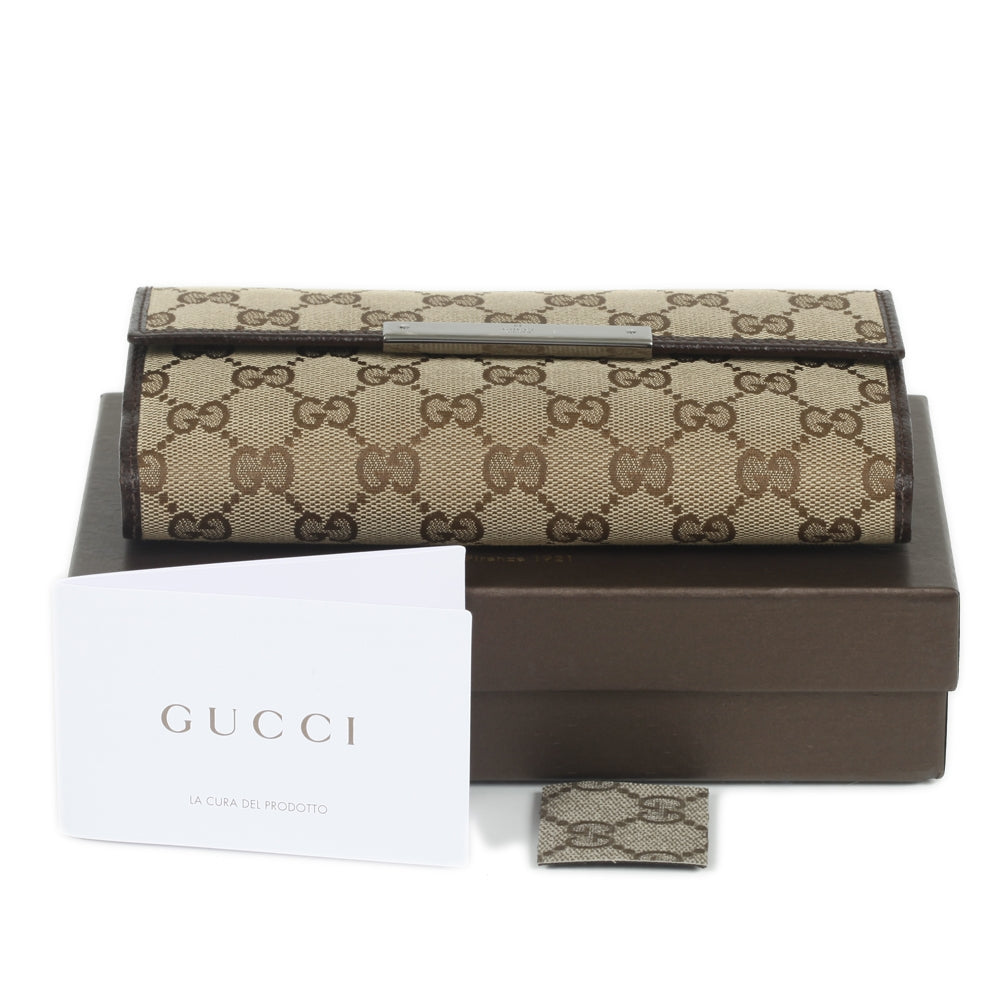 Gucci Monogram Metal Bar Continental Flap Wallet Beige Ebony Dark Brown 14 of 14