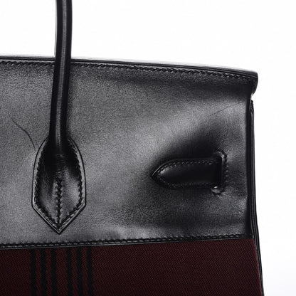 Hermes Toile Box Potamus Birkin 35 Black Rouge H 22 of 24