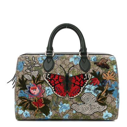 Gucci GG Supreme Monogram Bloom Butterfly Embroidered Medium Boston Green 1 of 14