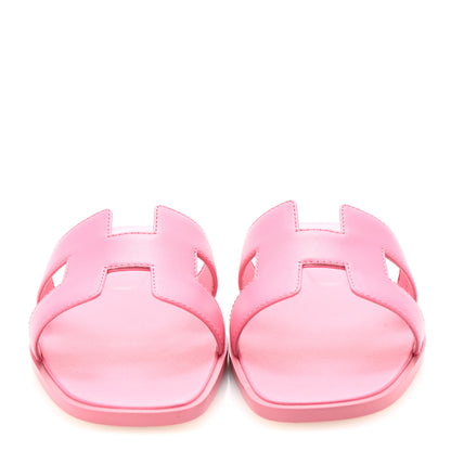 Hermes Box Calfskin Oran Sandals 37.5 Rose Petale 3 of 10
