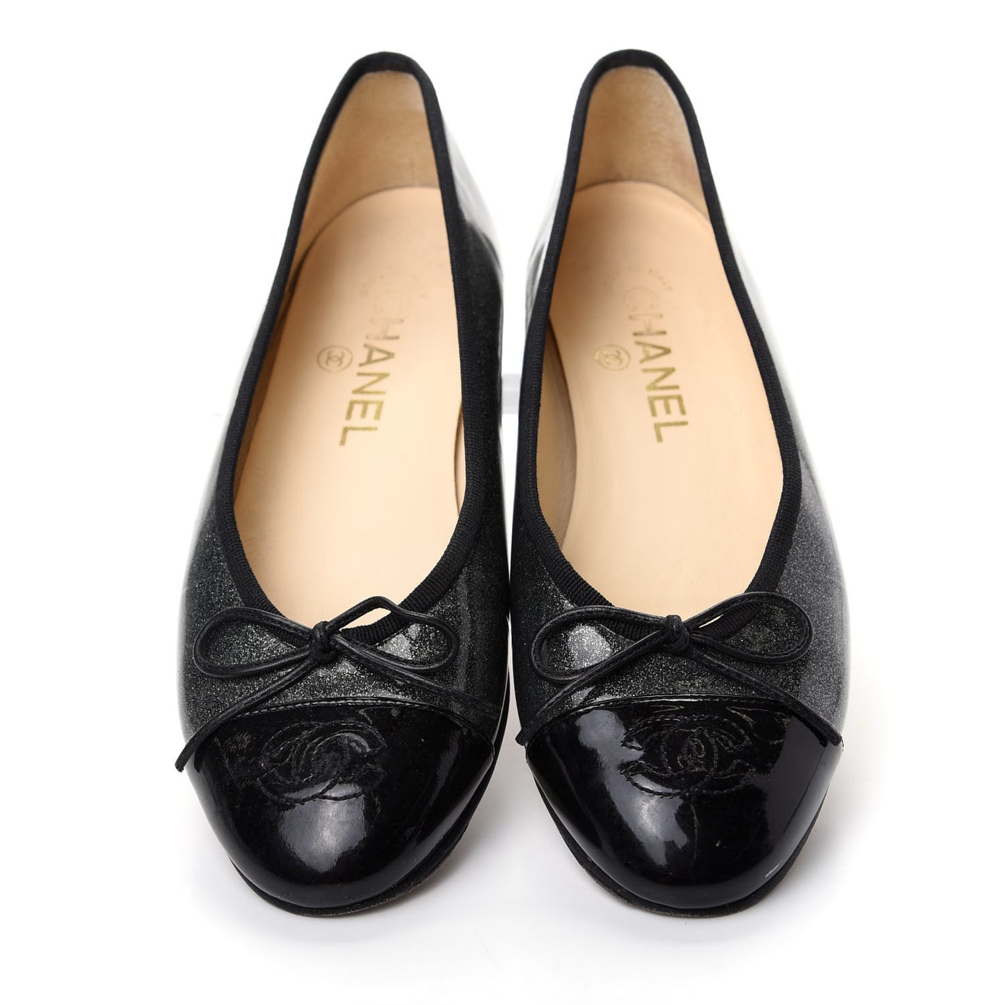 Glitter Patent CC Cap Toe Ballerina Flats 36.5 Silver Black