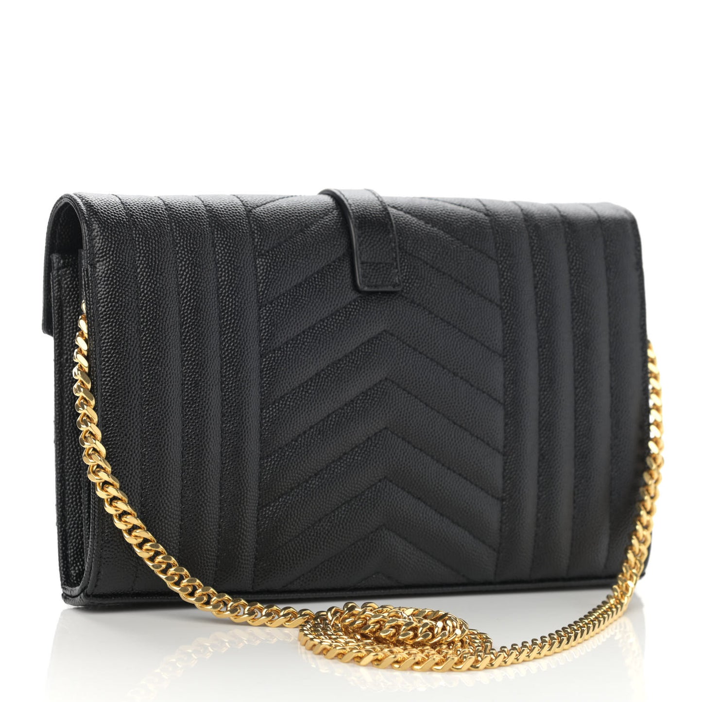 Grain De Poudre Mixed Matelasse Triquilt Monogram Chain Wallet Black