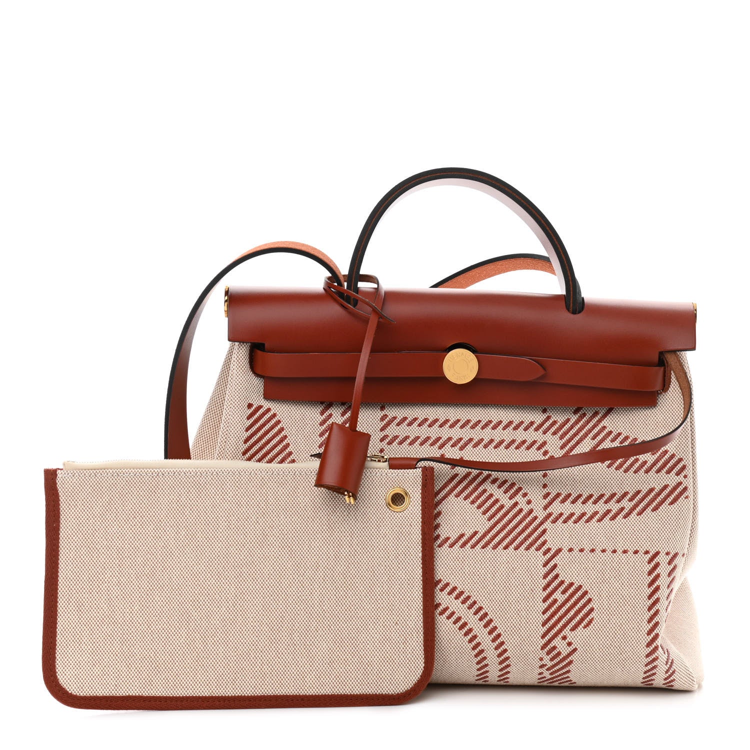 Hermes Vache Hunter Toile H Brides de Gala Herbag Zip Retourne 31 PM Cuivre Ecru Beige 1 of 12