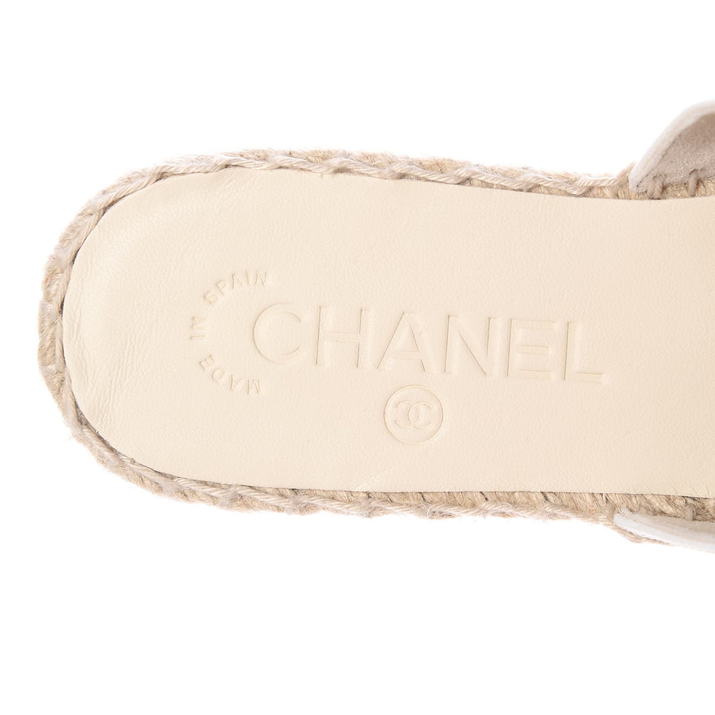 Iridescent Goatskin CC Espadrille Mules 36 Ivory Black
