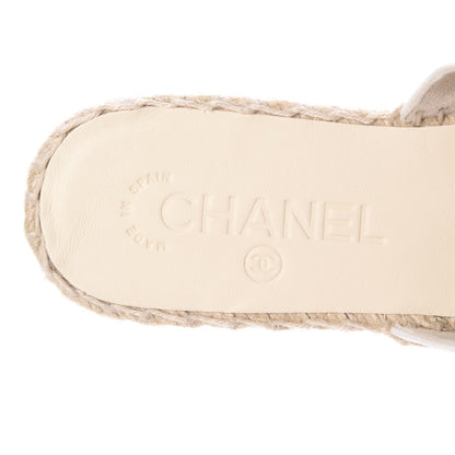 Chanel Iridescent Goatskin CC Espadrille Mules 36 Ivory Black 9 of 11