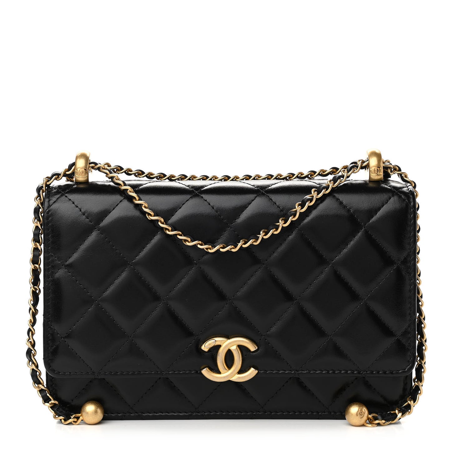 Calfskin Quilted Perfect Fit Wallet On Chain WOC Black