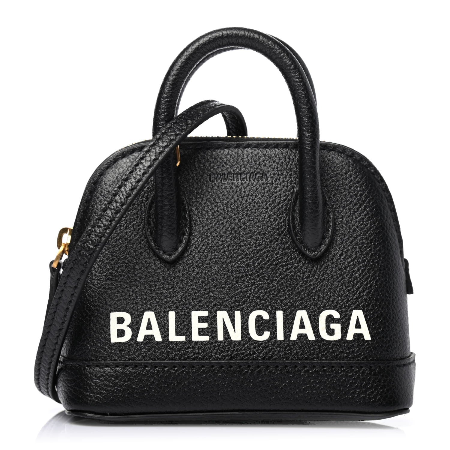 Balenciaga Grained Calfskin Logo Mini Ville Top Handle Bag Black White 1 of 4