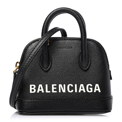 Balenciaga Grained Calfskin Logo Mini Ville Top Handle Bag Black White 1 of 4