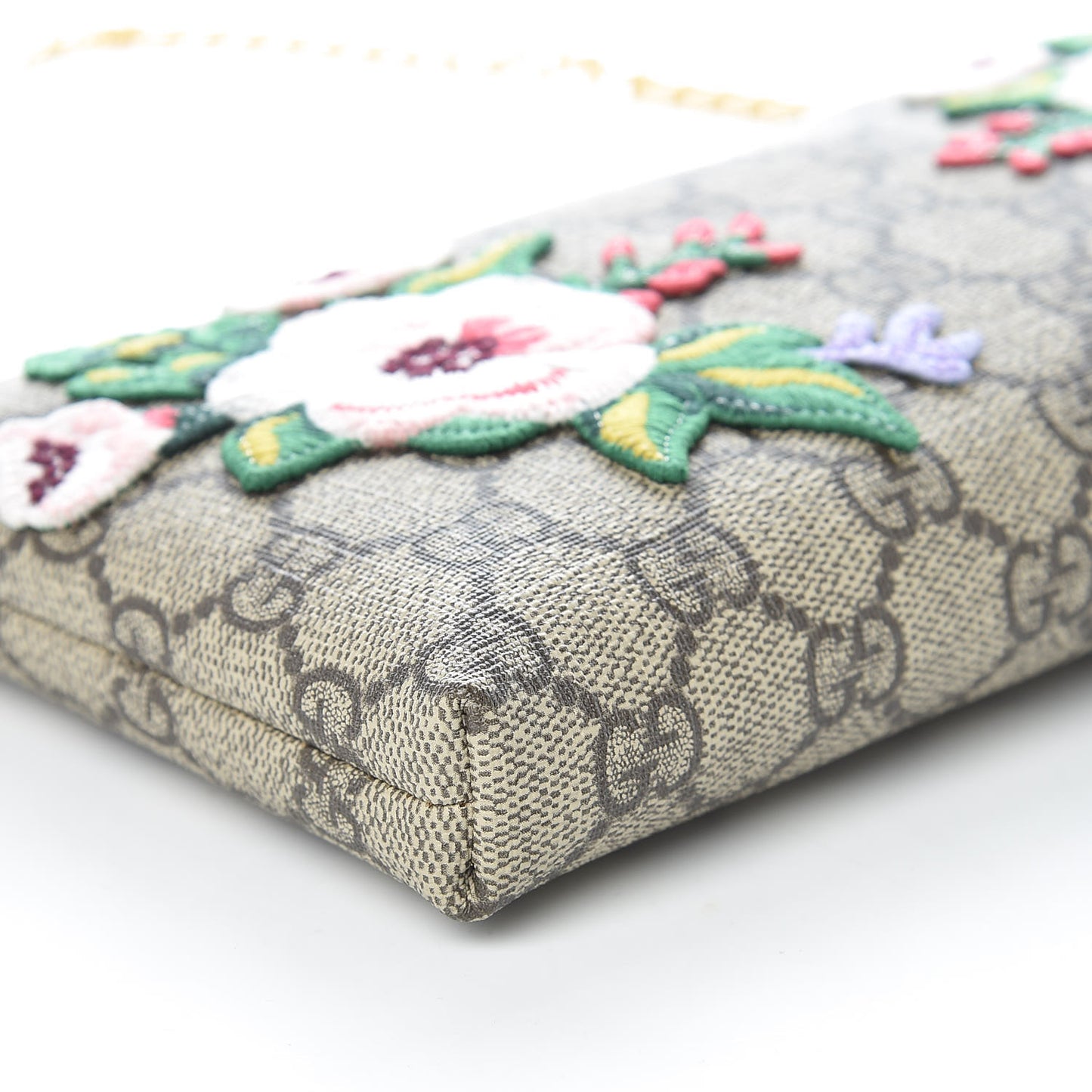GG Supreme Monogram Embroidered Flower Chain Wrist Wallet