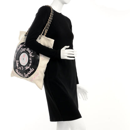 Chanel Canvas Embroidered Cuba Large Shopping Tote Ivory Black 2 of 8