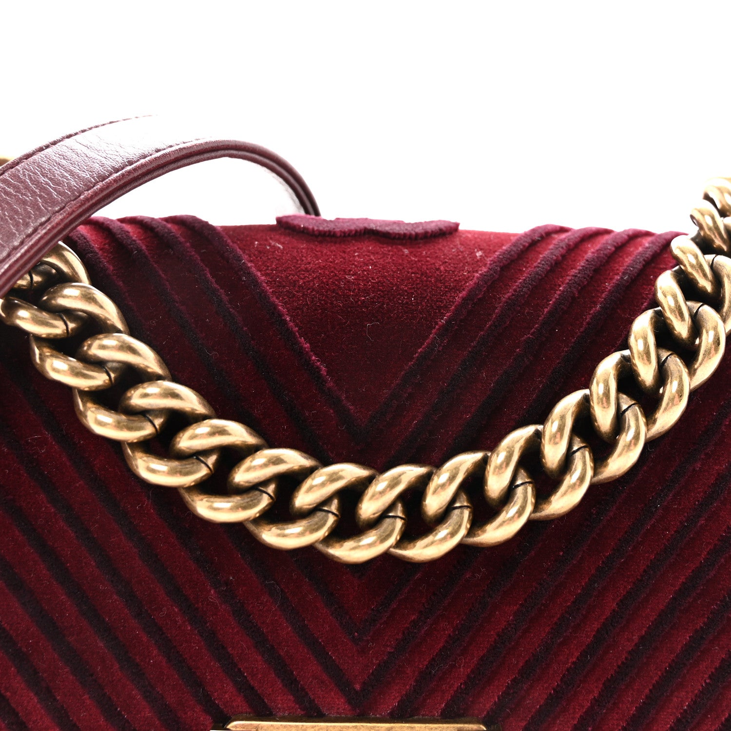 Chanel Velvet Chevron Quilted Small Boy Flap Burgundy 8 of 10