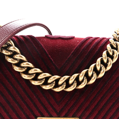 Chanel Velvet Chevron Quilted Small Boy Flap Burgundy 8 of 10