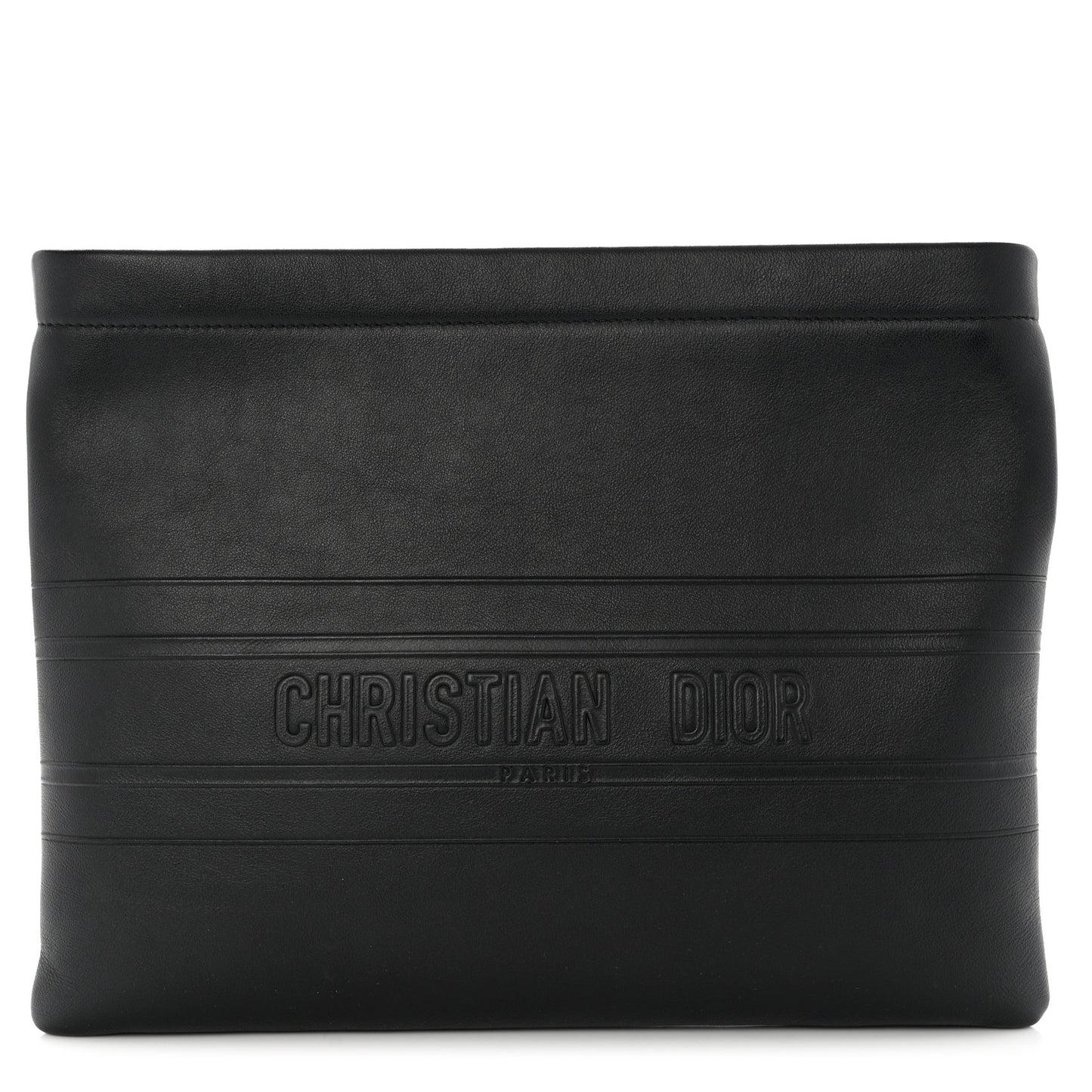 Calfskin Embossed Logo Zip Clutch Black