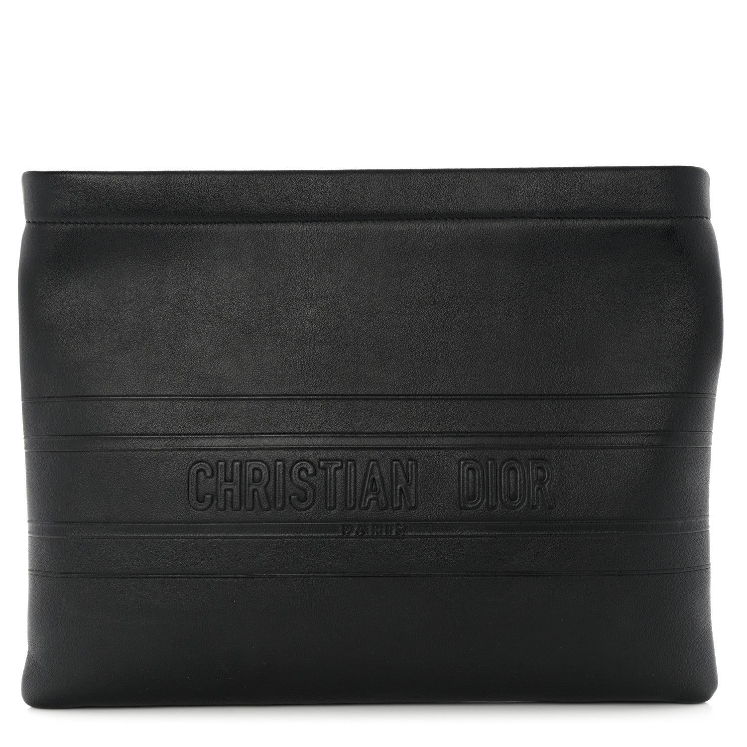 Christian Dior Calfskin Embossed Logo Zip Clutch Black 1 of 7