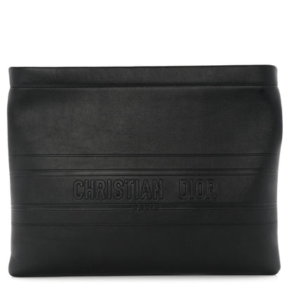 Christian Dior Calfskin Embossed Logo Zip Clutch Black 1 of 7