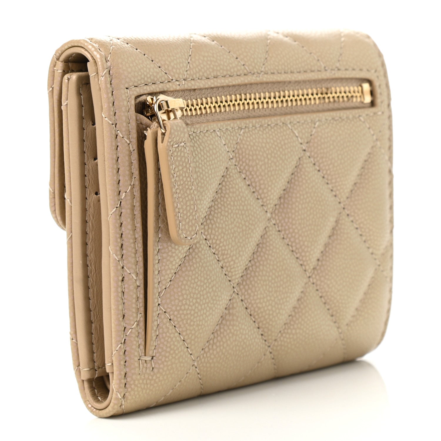 Chanel Iridescent Caviar Quilted Compact Flap Wallet Dark Beige 3 of 9
