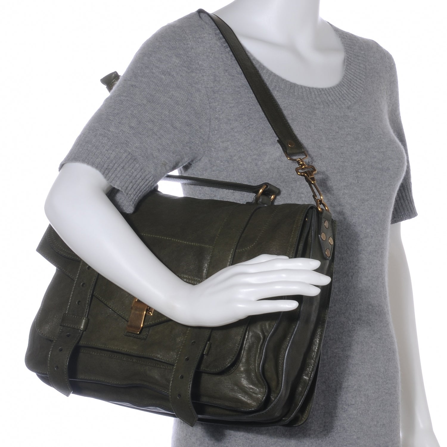 Proenza Schouler Lambskin PS1 Large Satchel Military 2 of 8