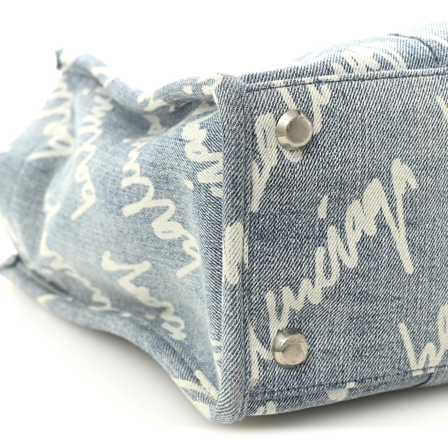 Denim Scribble Logo Medium Hardware Tote Blue