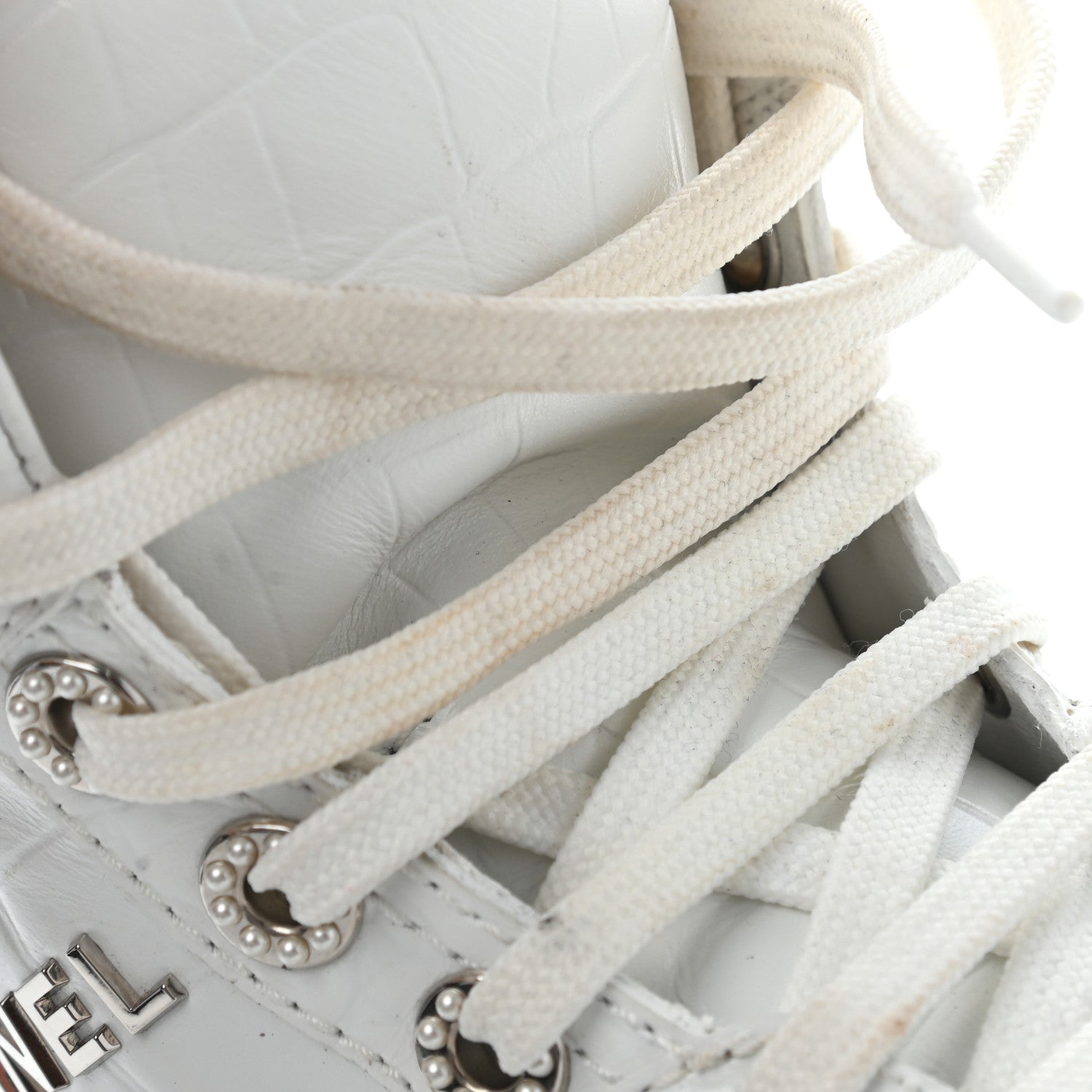 Chanel Calfskin Crocodile Embossed Cocodile High Top Sneakers 38 White 12 of 15