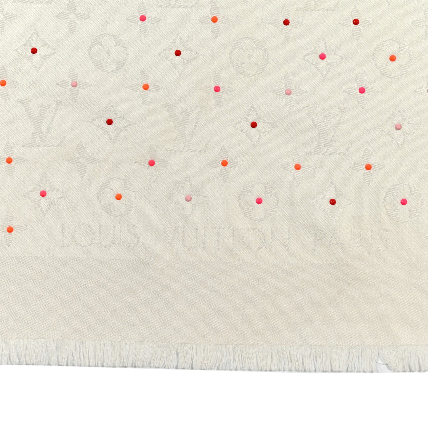 Silk Wool Embellished Poppygram Shawl White