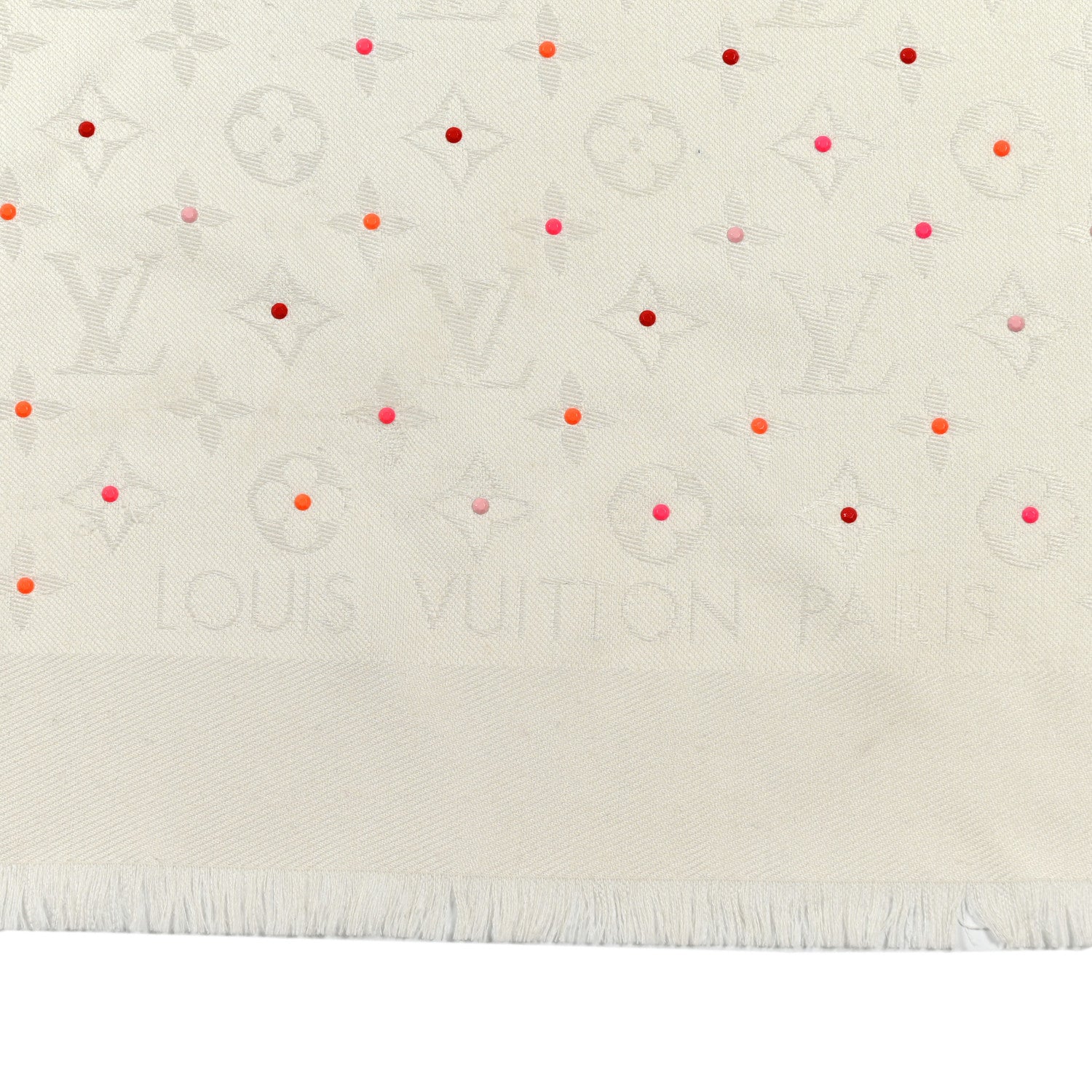 Louis Vuitton Silk Wool Embellished Poppygram Shawl White 2 of 4