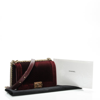 Chanel Velvet Chevron Medium Boy Flap Burgundy 10 of 10