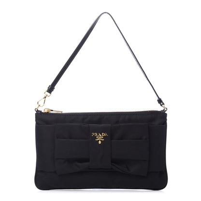 Prada Tessuto Nylon Bow Pochette Black 1 of 10