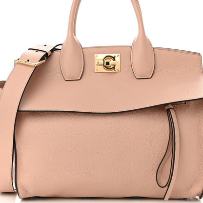 Salvatore Ferragamo Hammered Calfskin Medium Studio Top Handle Bag Beige 8 of 13