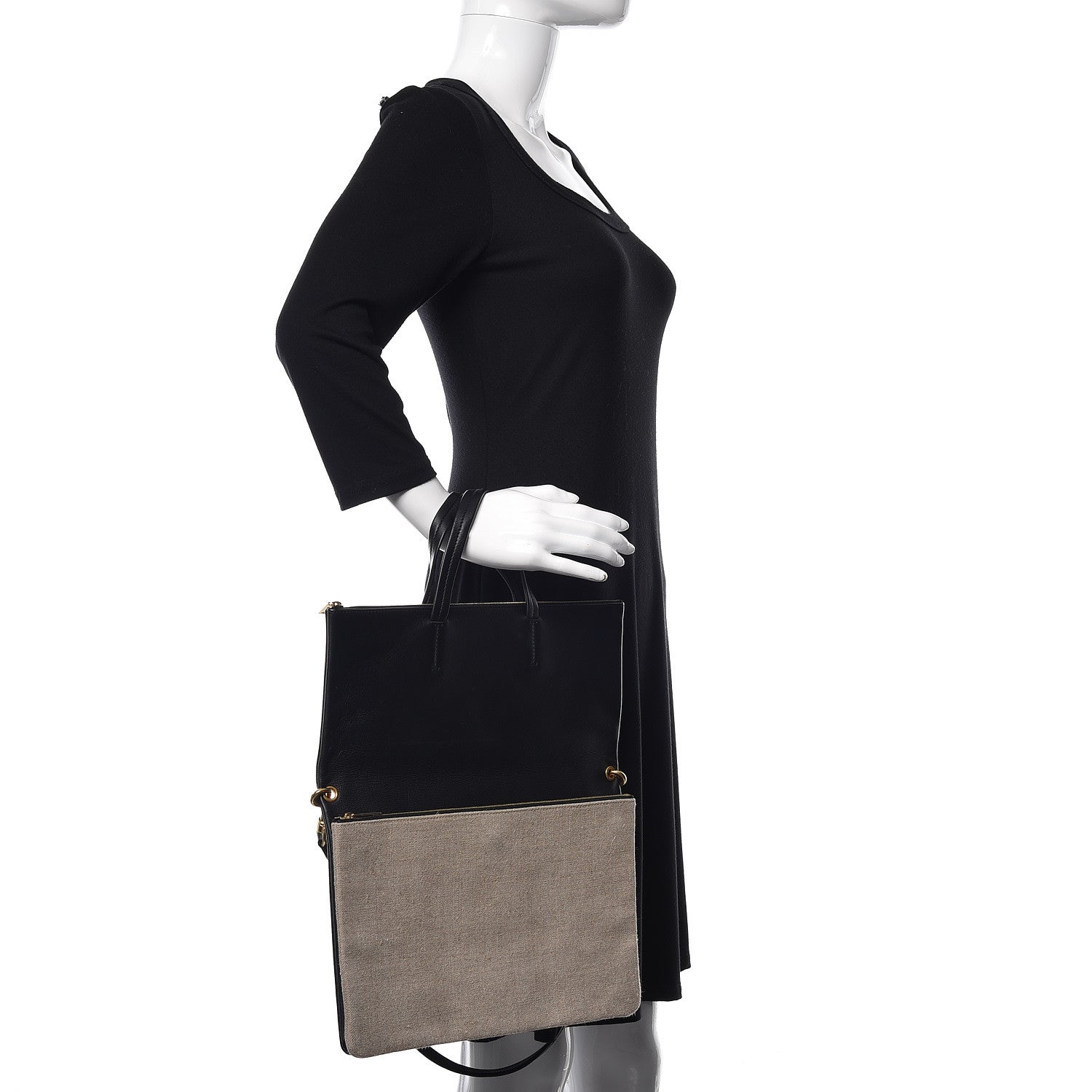 Celine Smooth Calfskin Linen Folded Cabas Black 3 of 13