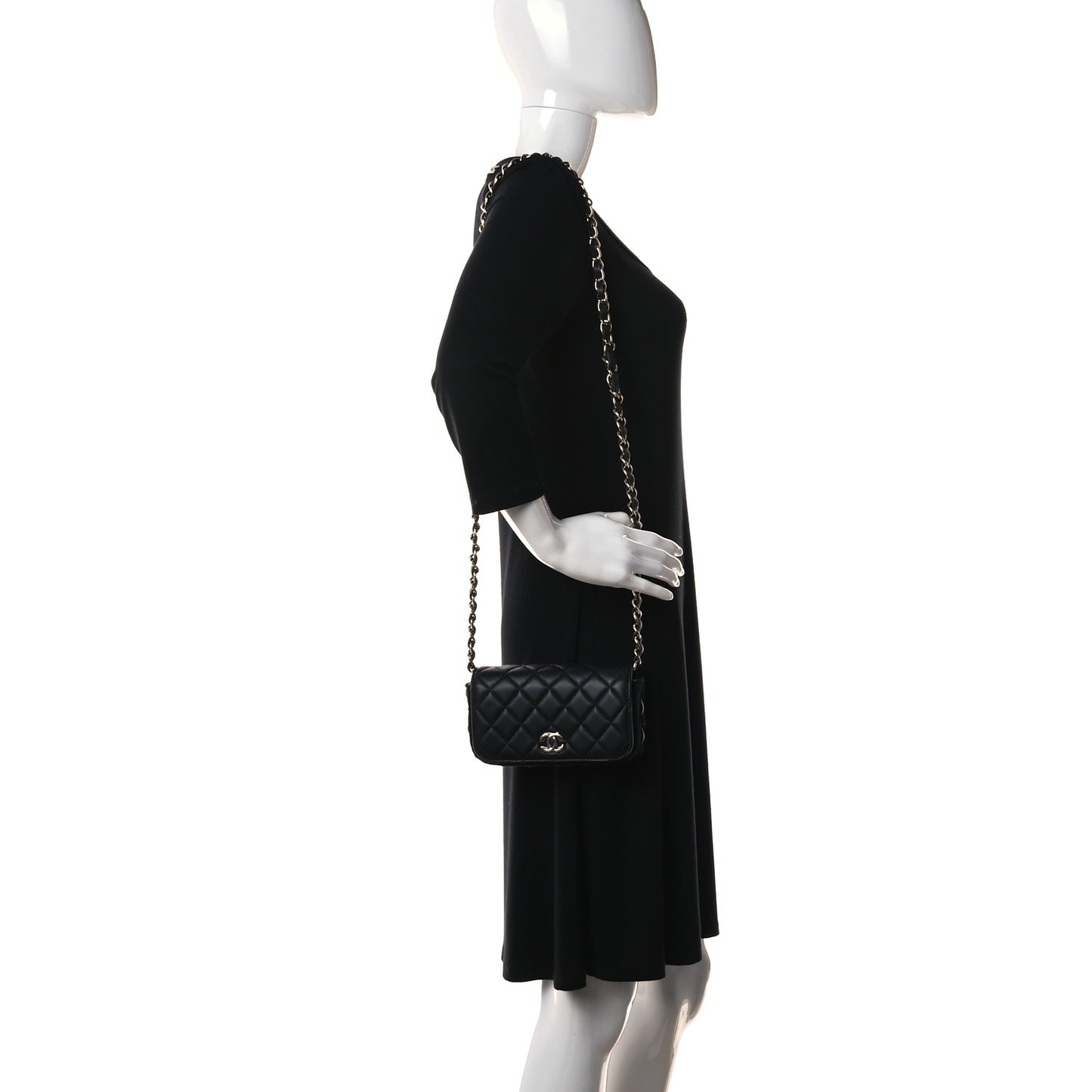 Lambskin Crochet Quilted Flap Phone Holder Black