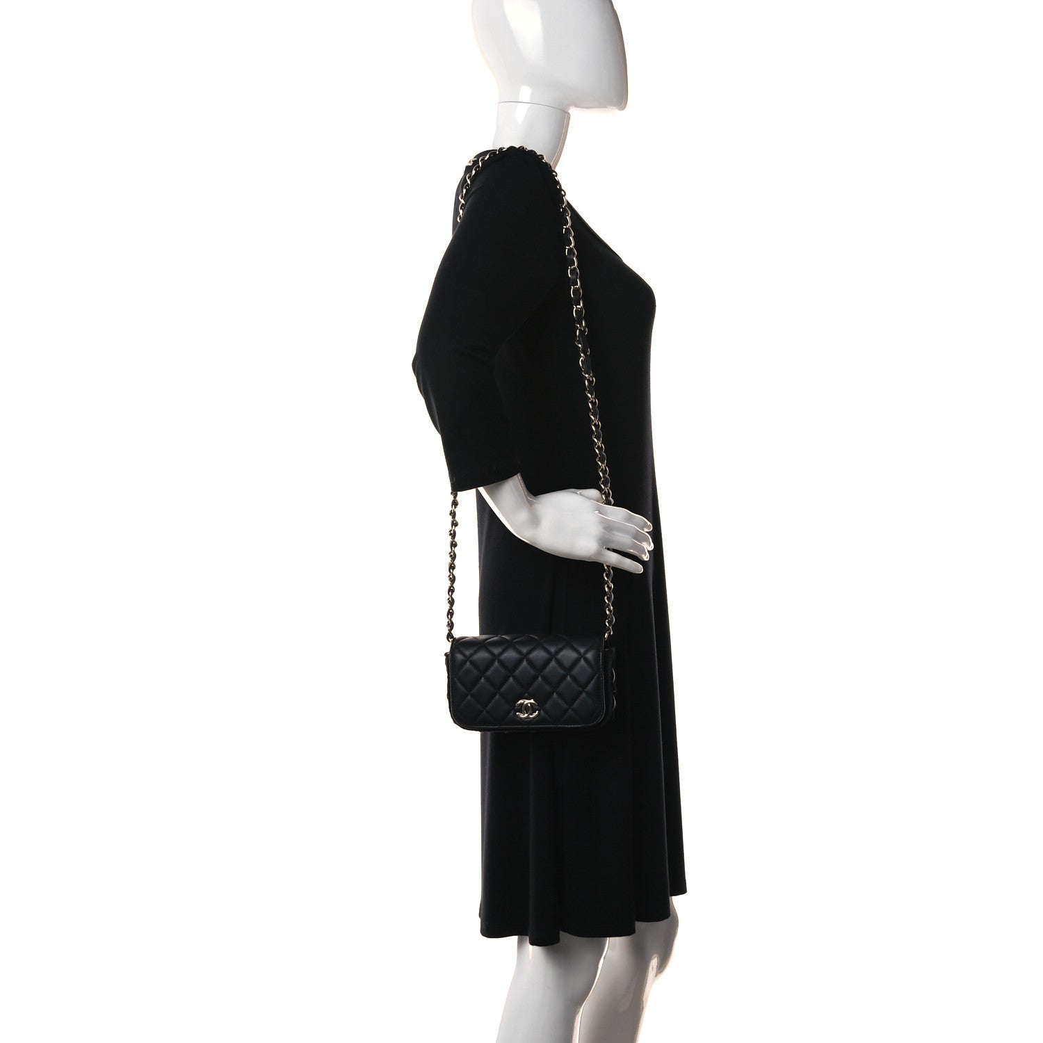 Chanel Lambskin Crochet Quilted Flap Phone Holder Black 2 of 12