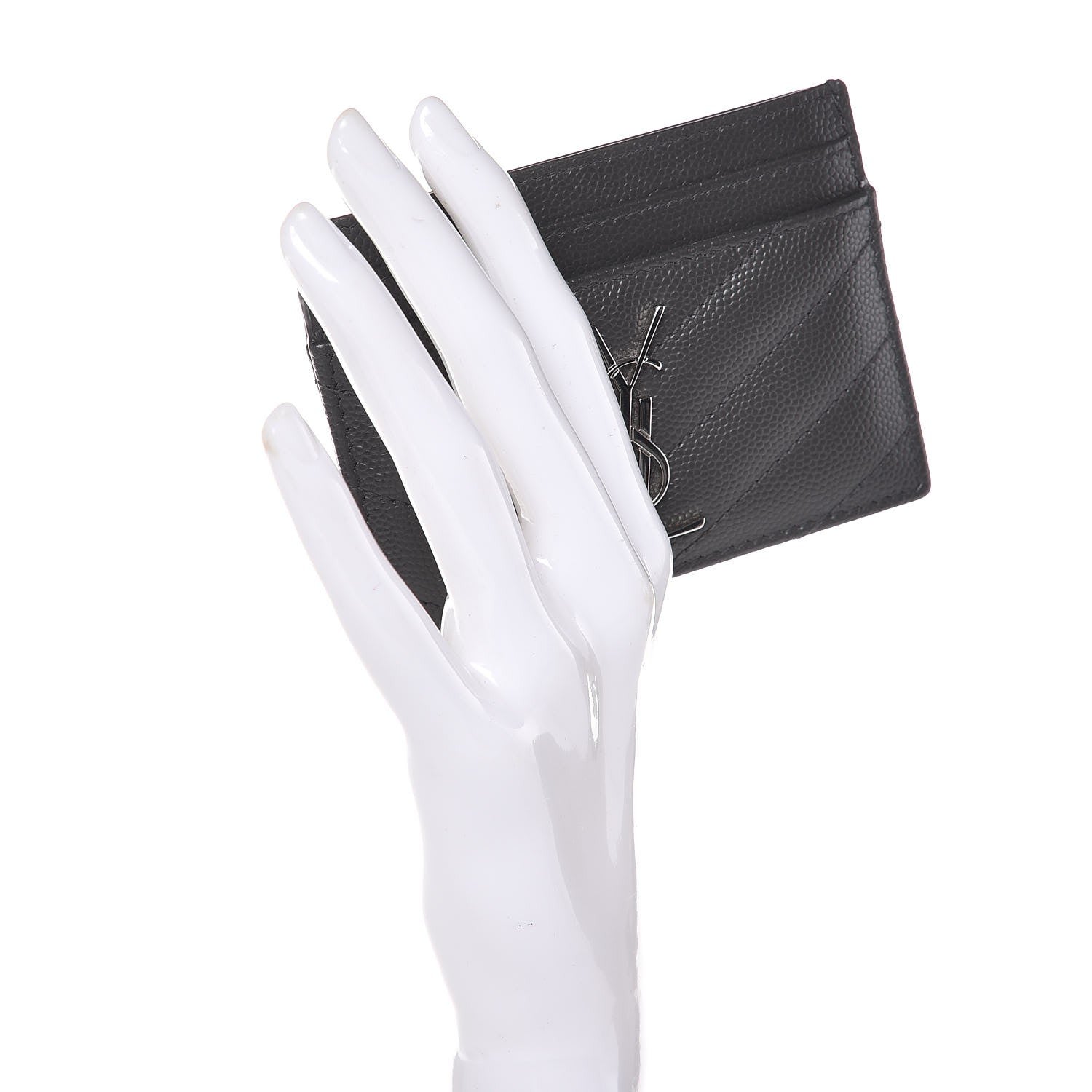 Saint Laurent Grain De Poudre Matelasse Chevron Monogram Card Case Coal 2 of 7