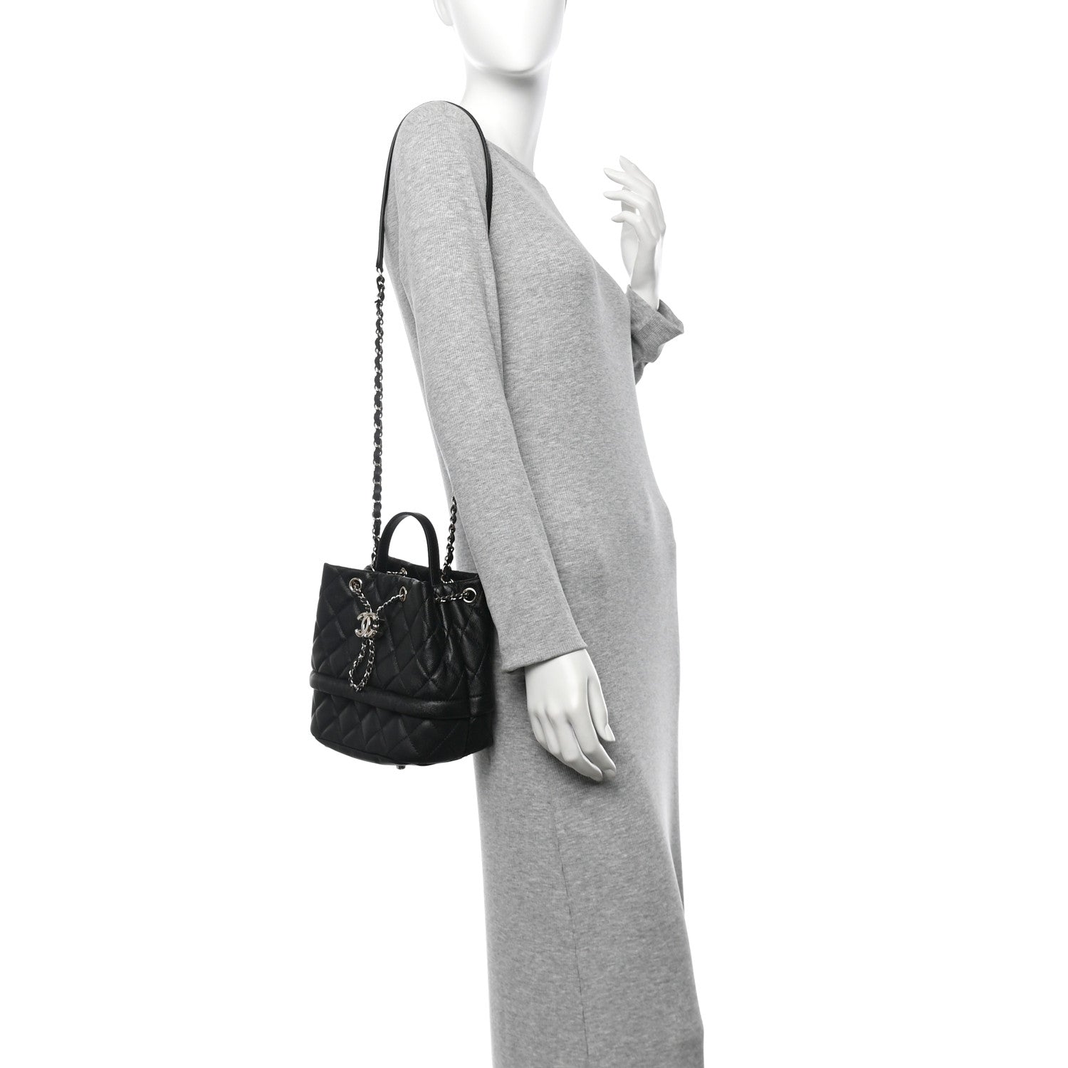 Chanel Caviar Quilted Rolled Up Bucket Drawstring Bag Black 2 of 11