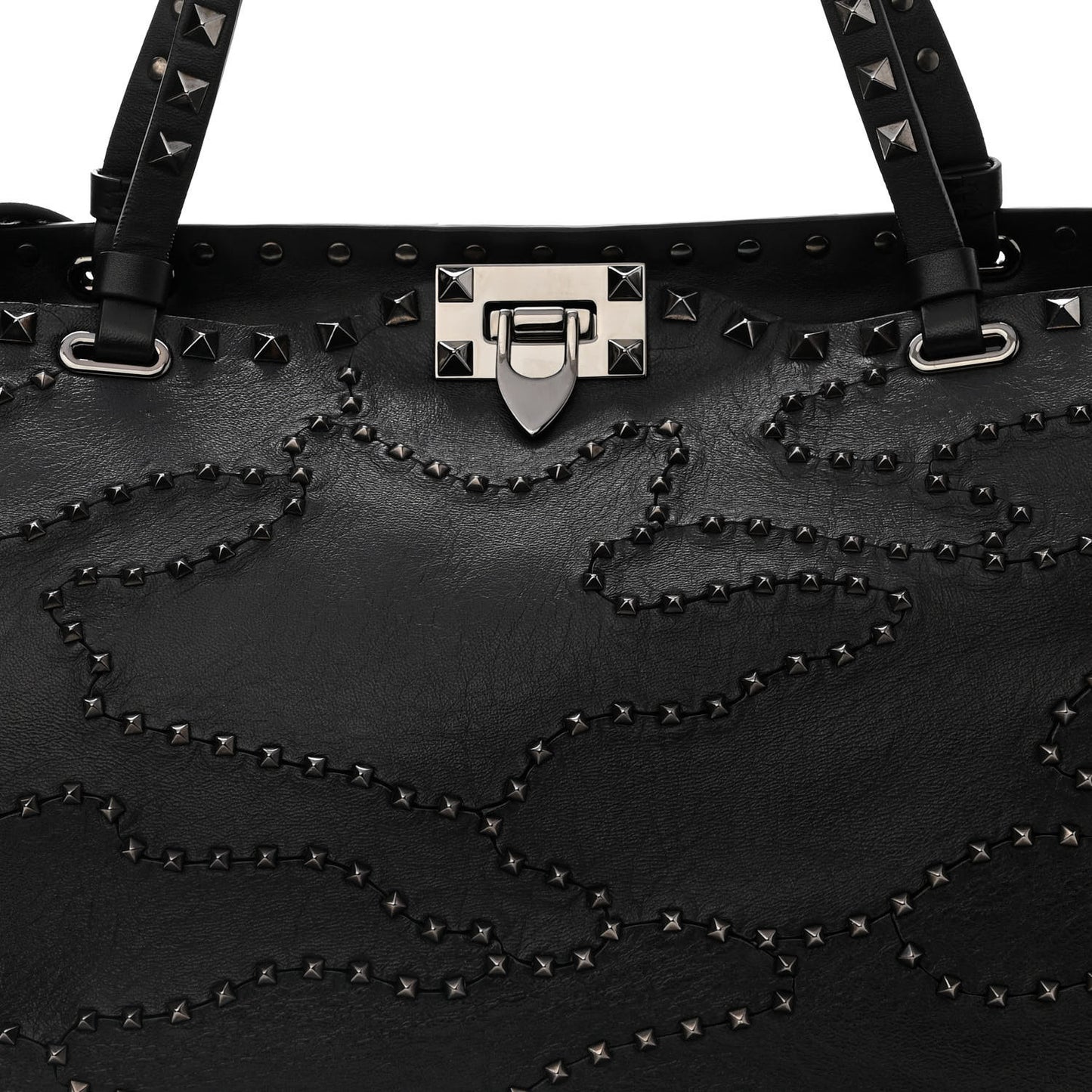 Vitello Studded Medium Rockstud Tote Black
