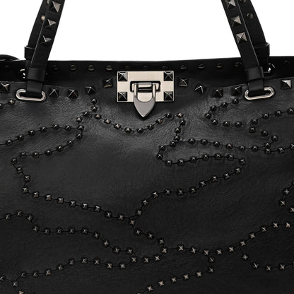 Valentino Garavani Vitello Studded Medium Rockstud Tote Black 7 of 11
