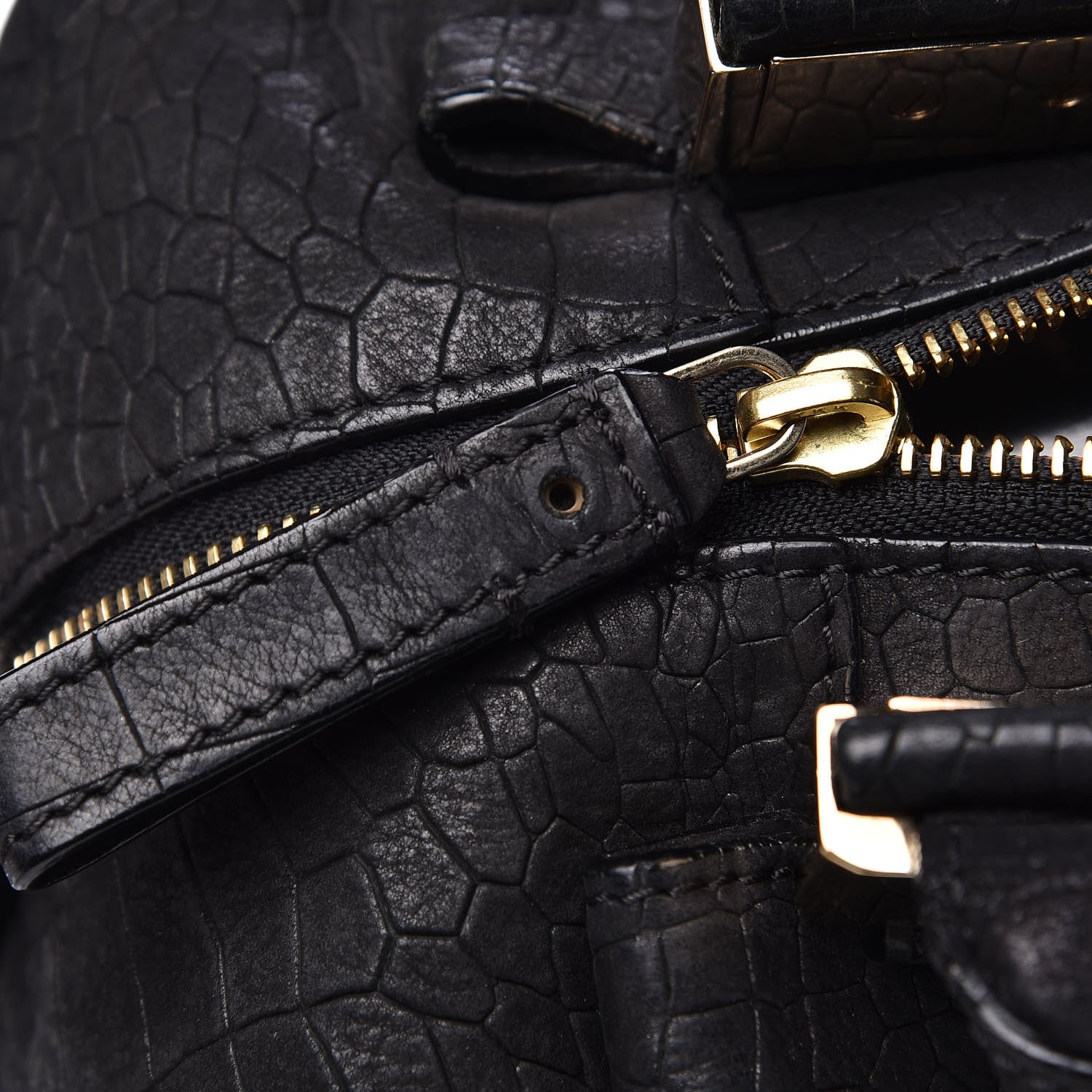 Lanvin Crocodile Stamped Calfskin Trilogy Bowling Bag Black 14 of 14