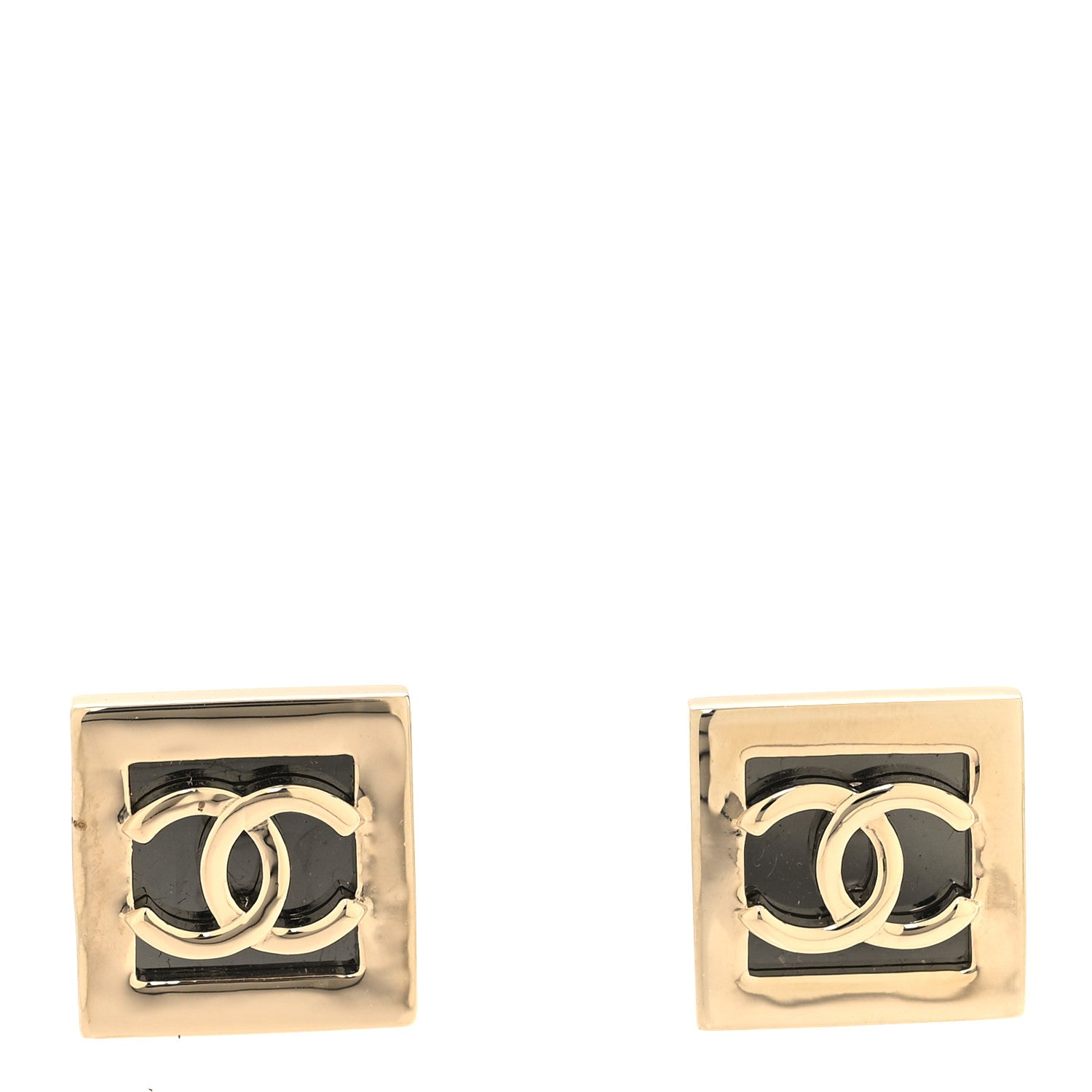 Chanel Metal Enamel CC Square Earrings Gold Black 1 of 5