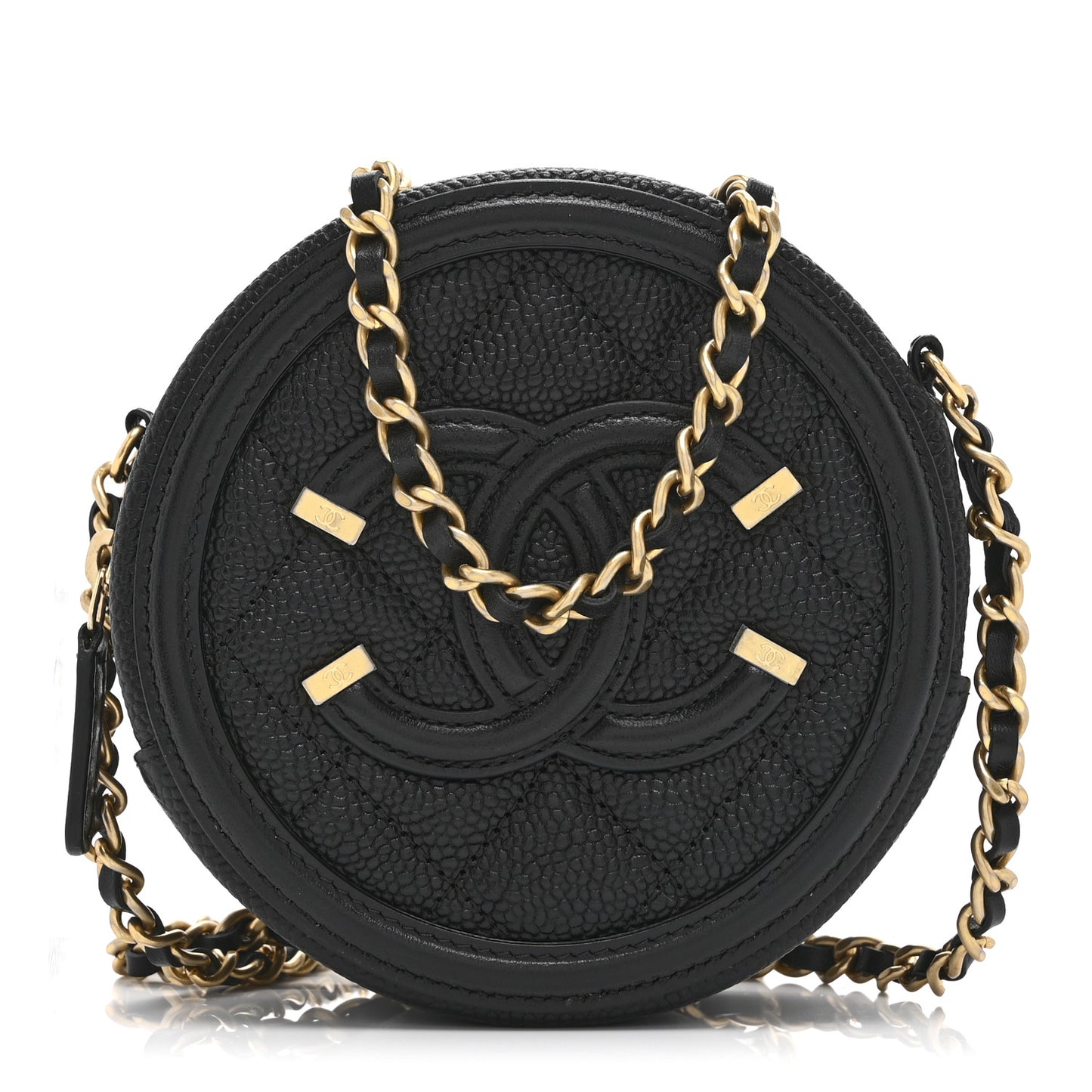 Caviar Quilted Round Filigree Crossbody Black
