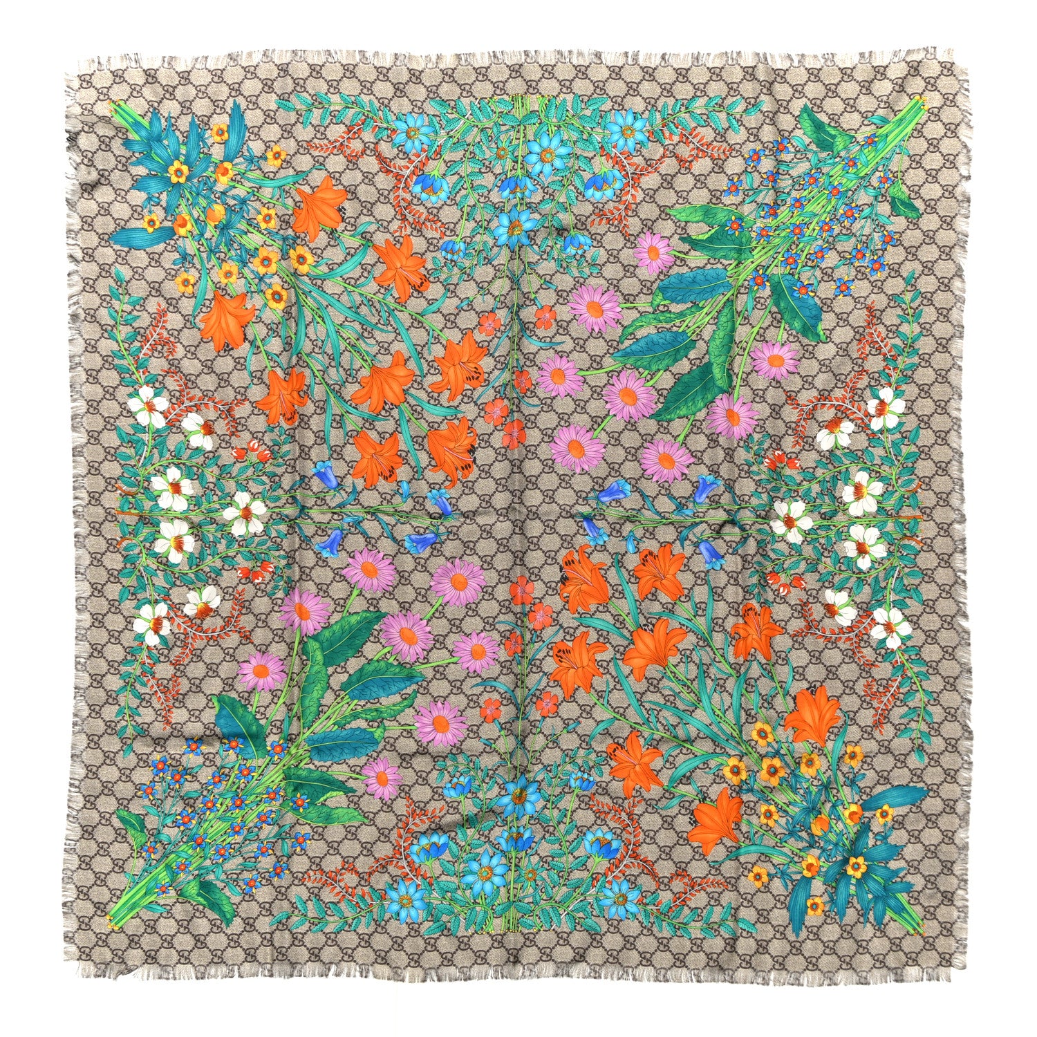 Gucci Silk Twill GG Monogram Newflora GG Square Scarf Multicolor 1 of 3