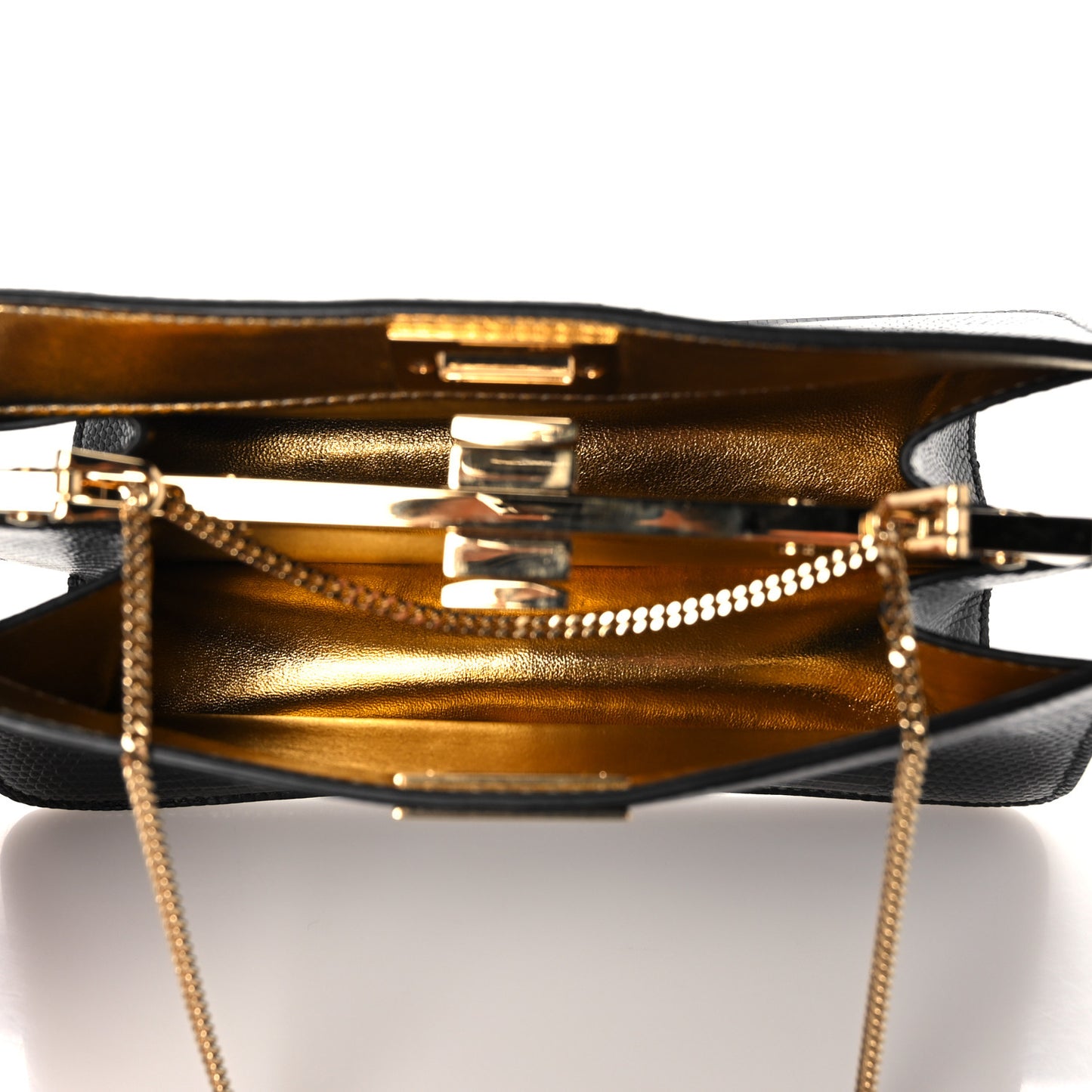 Lizard Peekaboo I SEE U East West Chain Satchel Black