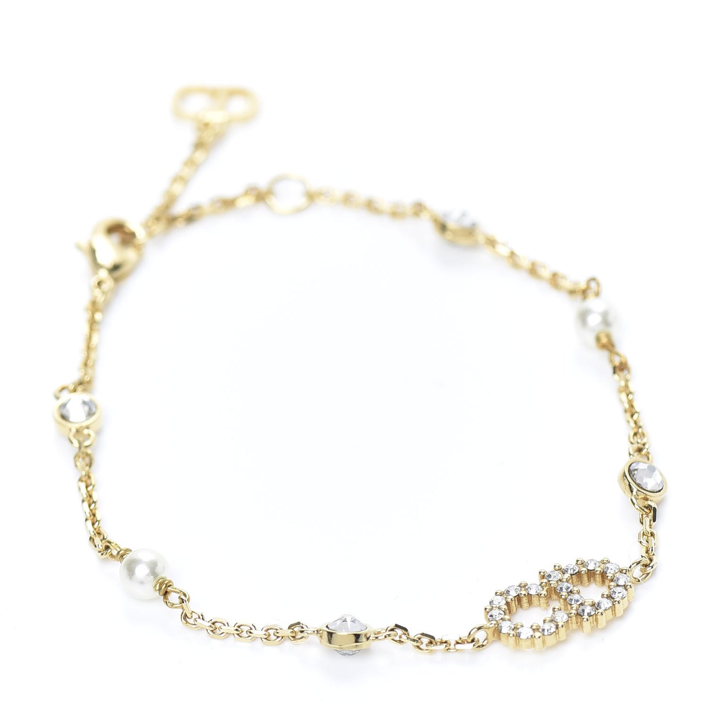 Metal Crystal Pearl CD Bracelet Gold