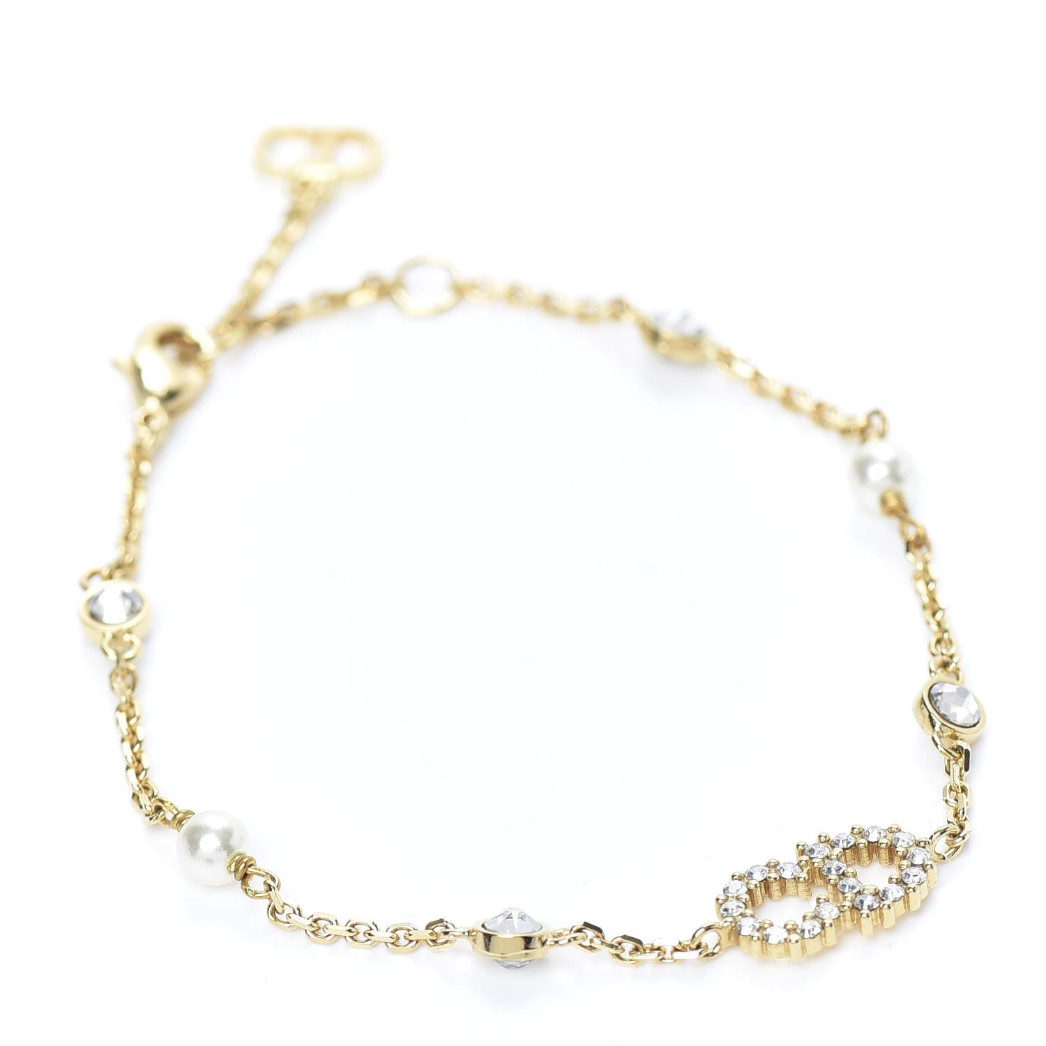 Christian Dior Metal Crystal Pearl CD Bracelet Gold 1 of 4