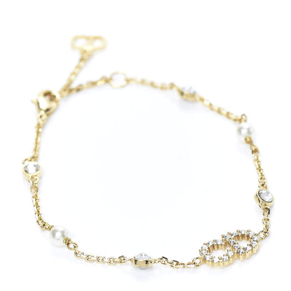 Christian Dior Metal Crystal Pearl CD Bracelet Gold 1 of 4